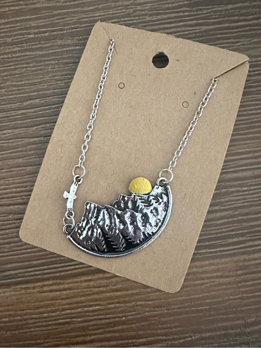 Mountain Sunrise Crescent Pendant Necklace